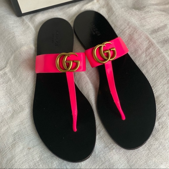 Gucci Shoes - GUCCI Neon Pink Lifford T-Strap Marmont Sandals 10